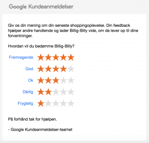Google Customer Reviews survey eksempel